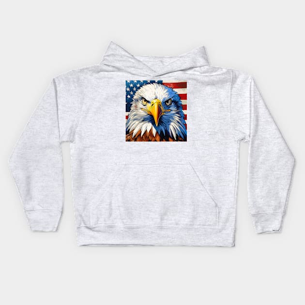 USA Bald Eagle And Flag Design Kids Hoodie by ArtShare